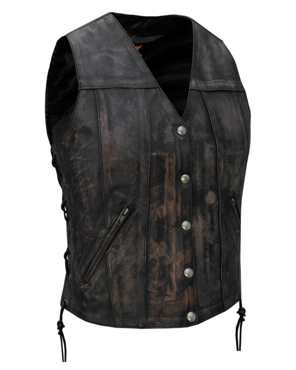 Women's Distressed Brown Naked Leather Biker Vest Dream Apparel Soft Cowhide