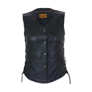 Womens Leather Vest With Concealed Carry & Side Laces 5-snaps on front