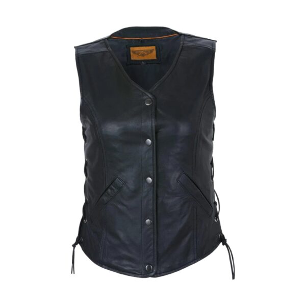 Womens Leather Vest With Concealed Carry & Side Laces 5-snaps on front