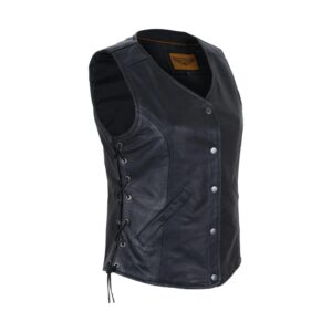 Womens Leather Vest With Gun Pockets & Side Laces