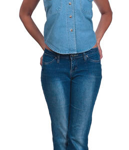 Women Sleeveless Denim Shirt Light Blue Button Front Casual Top