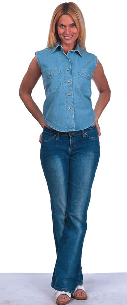 Women Sleeveless Denim Shirt Light Blue Button Front Casual Top
