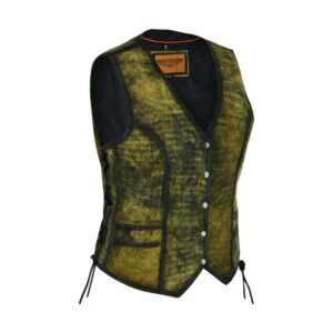 Womens Longer Cut Rub-Off Brown Leather Motorcycle Vest