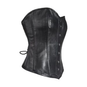 Womens Strapless Lamb Leather Corset With Metal Busks & Grommets