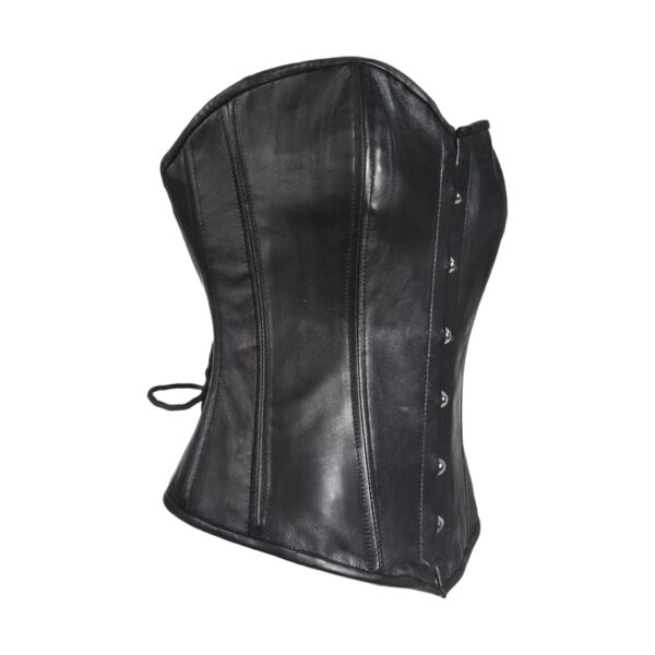 Womens Strapless Lamb Leather Corset With Metal Busks & Grommets