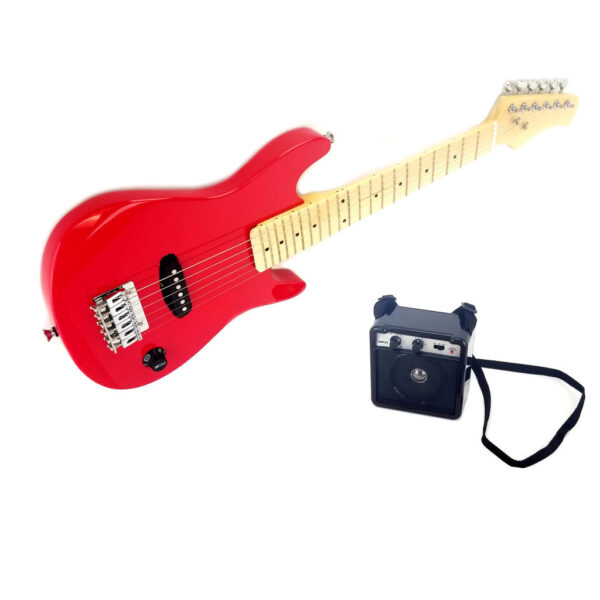 Kids 30 Inch Electric Guitar Combo, 5W Amp Loudspeaker, Solid Wood Body Red