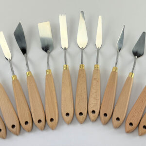 12 Piece Artist Palette Knife Set Natural Wood Handles Flexible Blades Oil Paint
