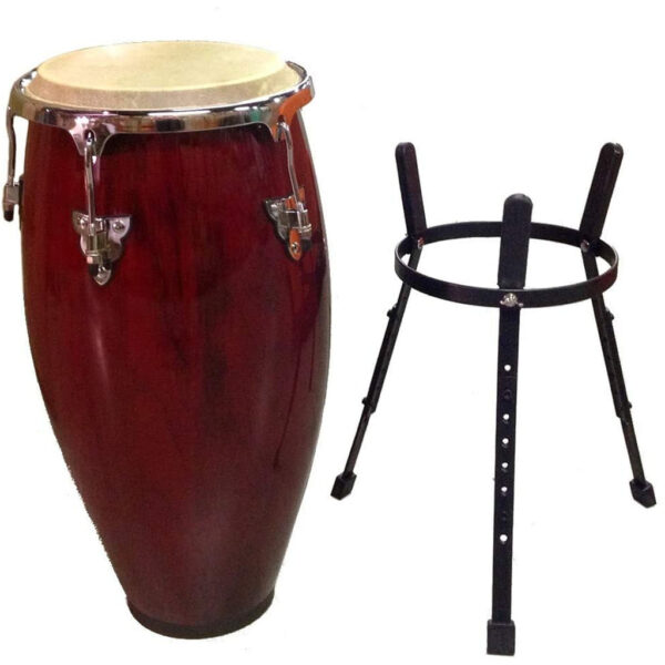 11" inch Conga Drum Red Wine Gloss Finish and Stand and Rawhide Tumbadora Head