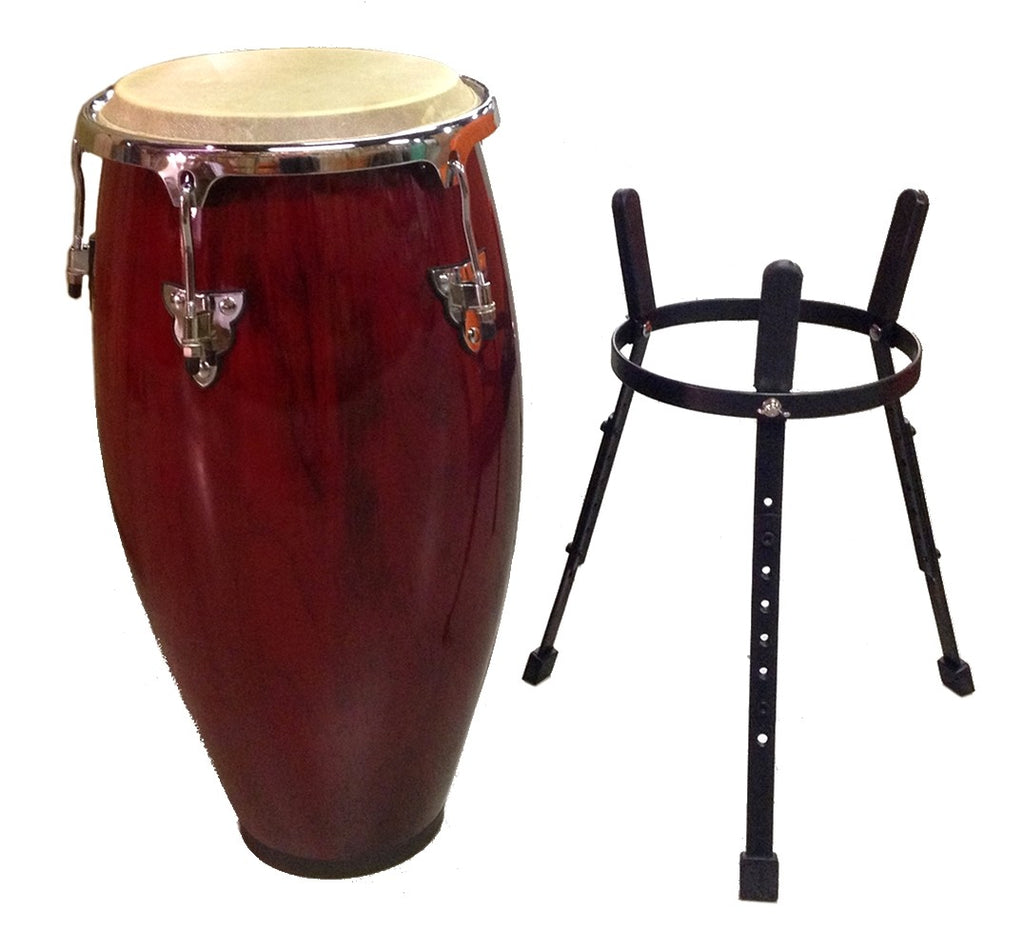 12" inch Conga Hand Drum and Stand Musical Percussion Red Wine Gloss Finish
