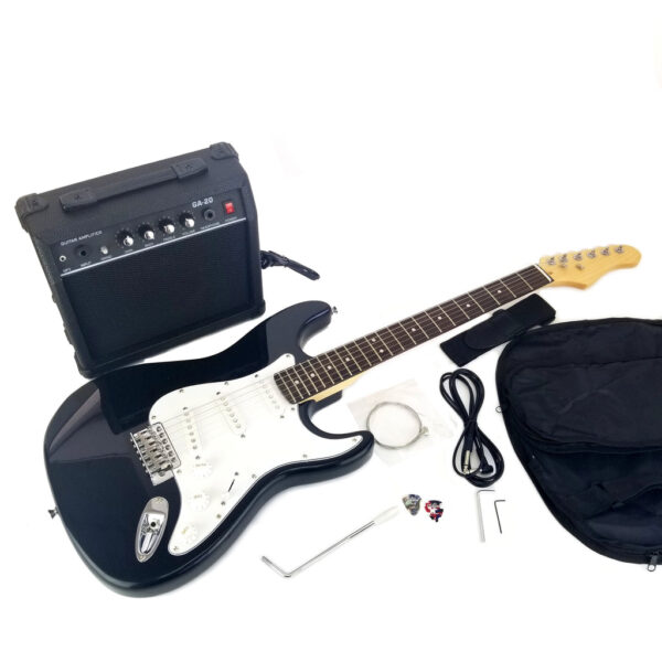 Electric 6 String Guitar Combo 20w Amp Solid Wood Body with Case Gloss Black