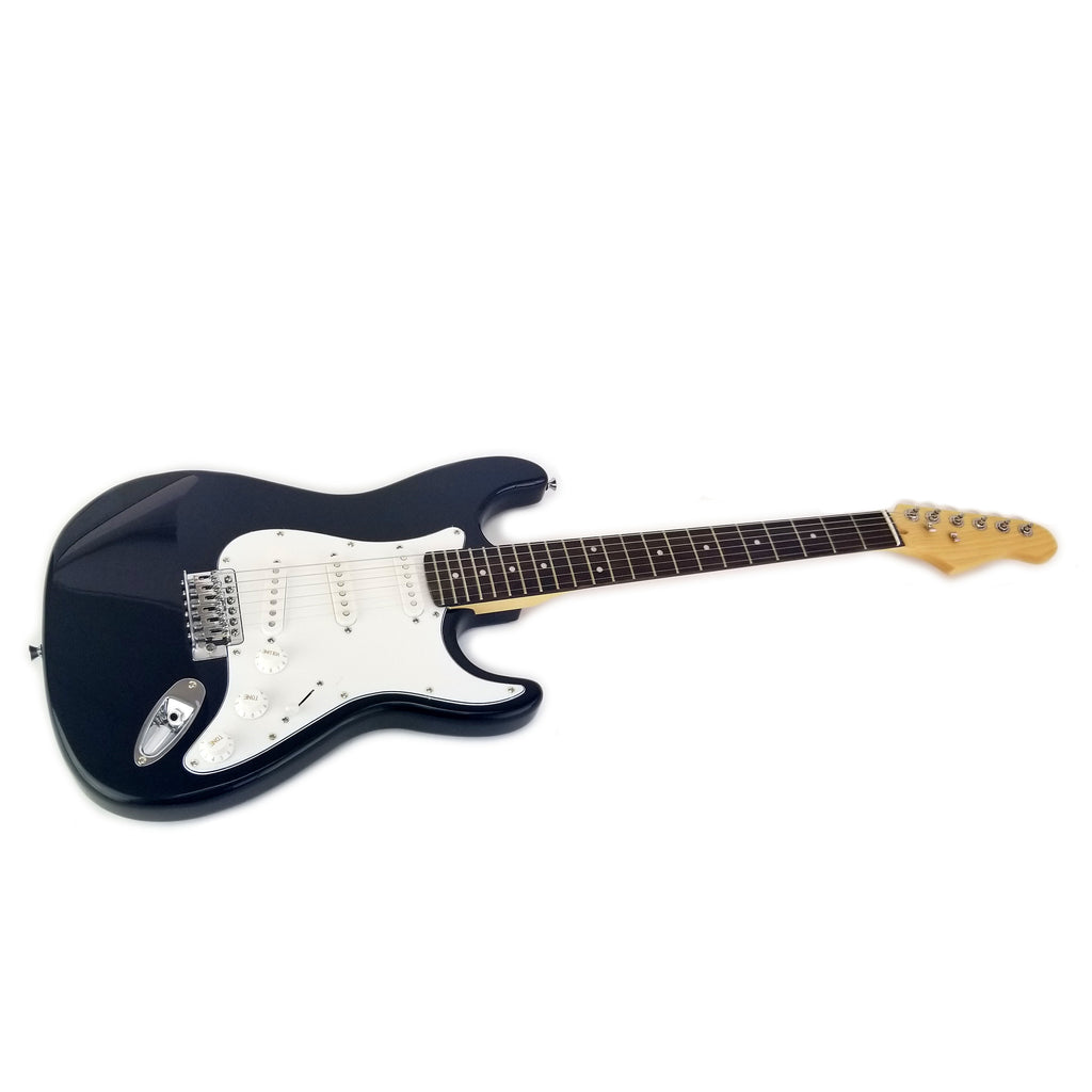 Right Handed Electric 6 String Guitar, Solid Wood Body Tremolo Arm Gloss Black