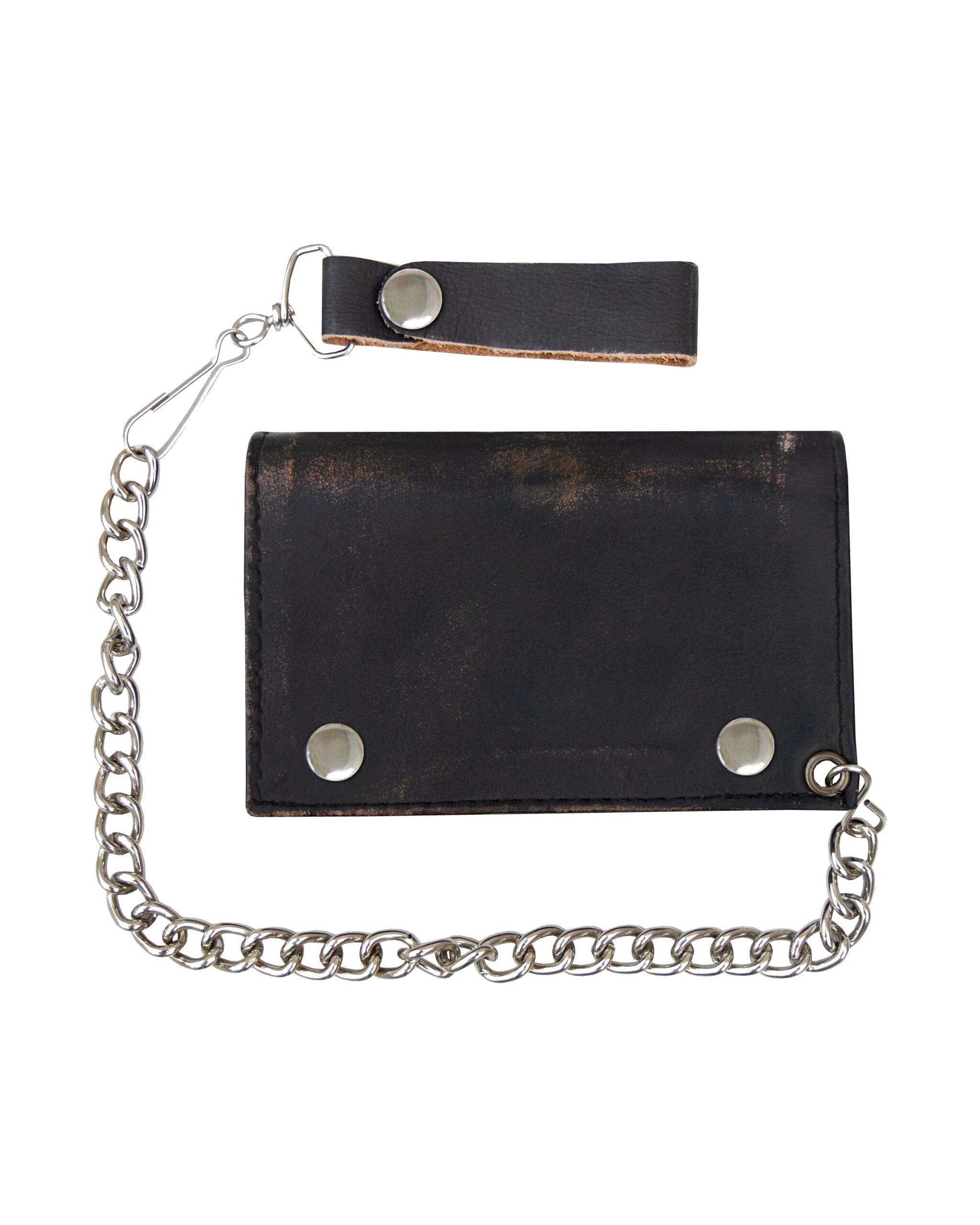 Dream Apparel Distress Brown Leather Heavy Duty Biker Trifold Chain Wallet with
