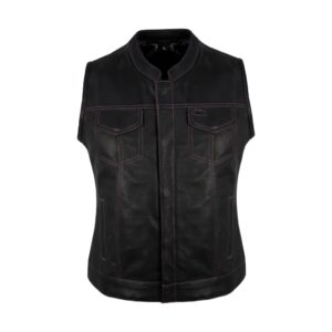 Ladies Motorcycle Leather CLUB VEST Purple Thread, Purple Paisley Lining