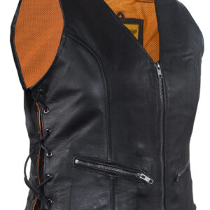 Dream Apparel Womens Leather Motorcycle  Zip Up Leather Vest With Concealed Carry