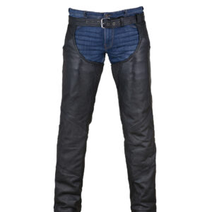 Heavy Duty Genuine Leather Motorcycle Chaps Black with Quilted Lining