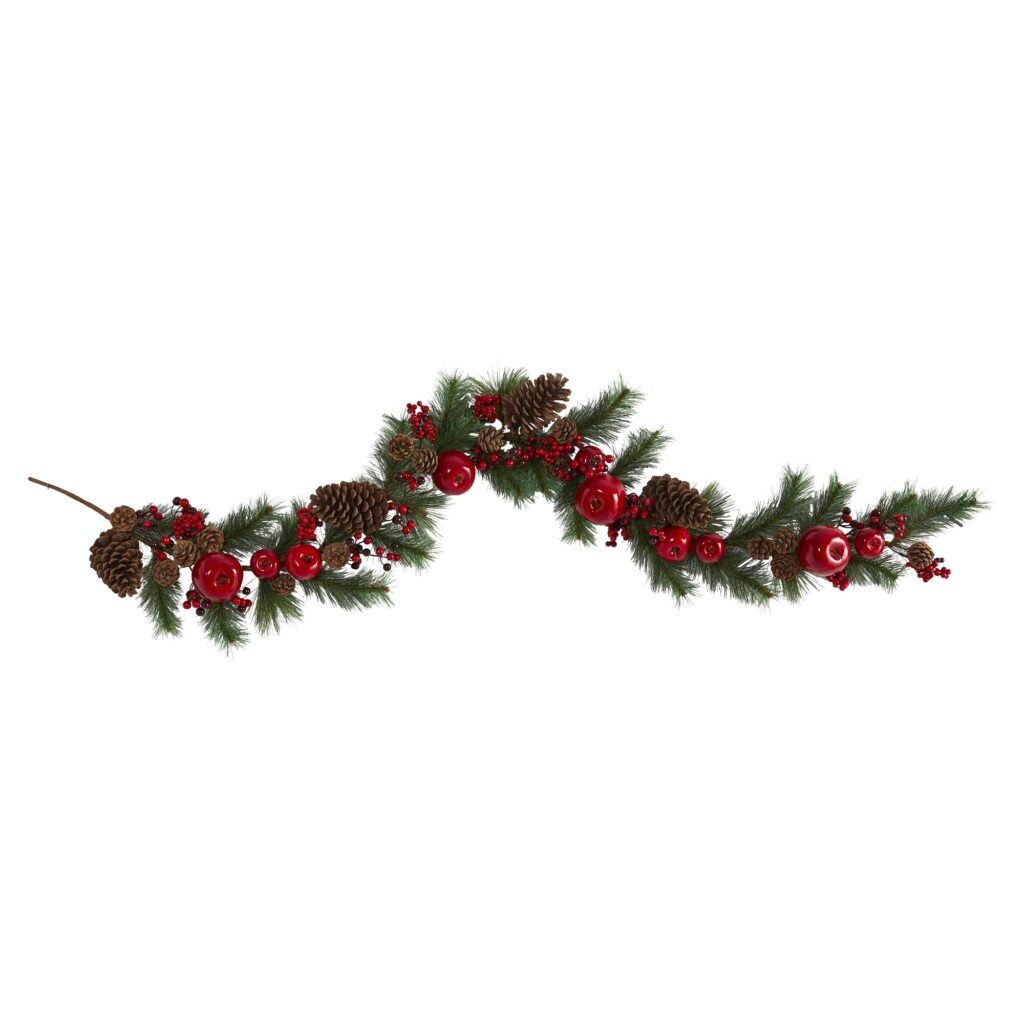 6 Foot Artificial Garland with Pine Cones Apples and Berry Accents Holiday Decor