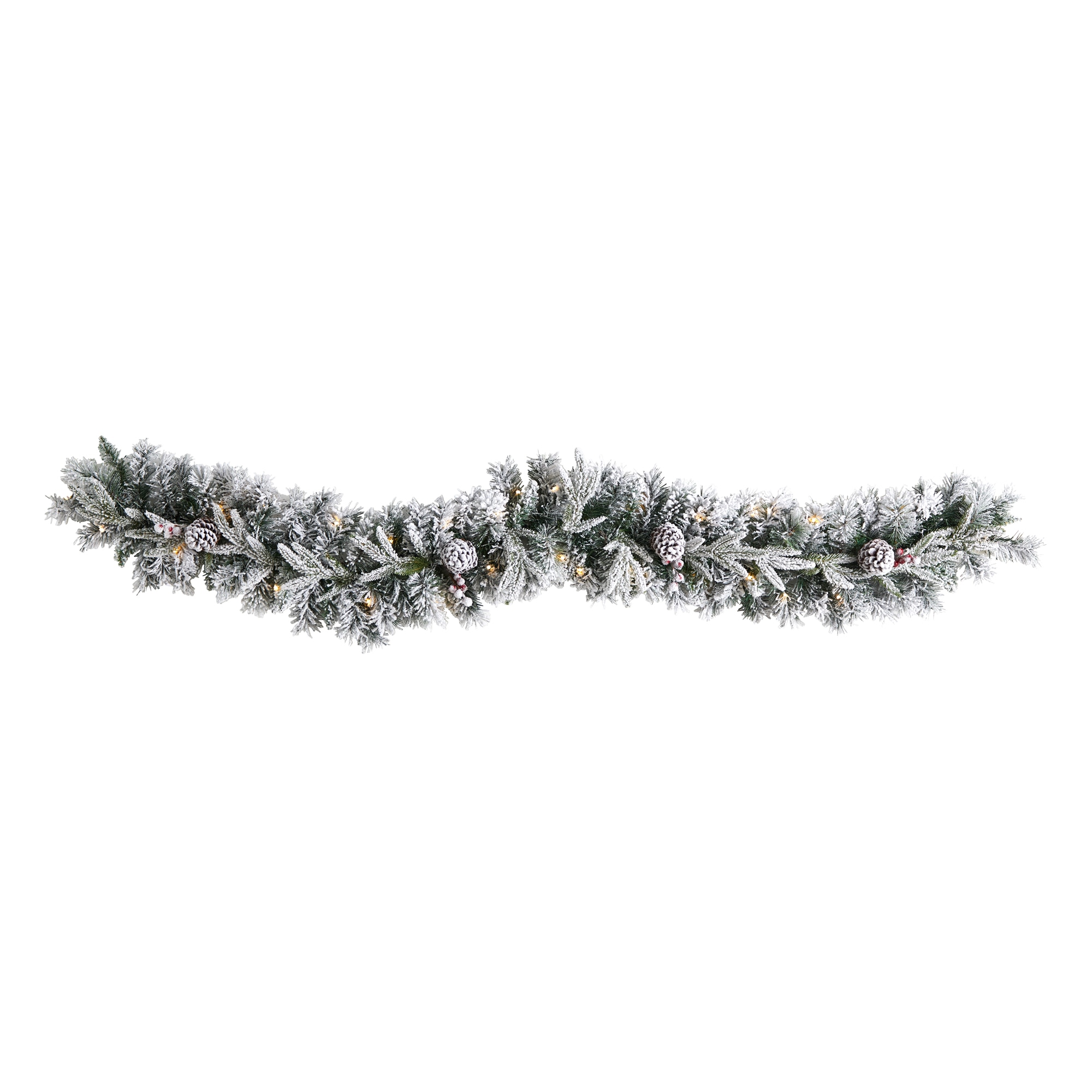 6 Foot Flocked Christmas Garland with 35 Warm White LED Lights and Pine Cones