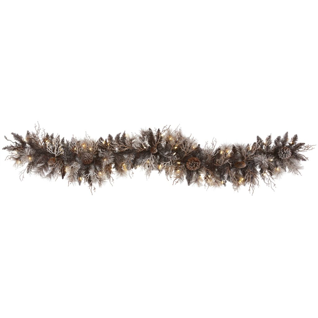 6 Ft Flocked Christmas Garland with 50 LED Lights 120 Tips Pine Cones Winter