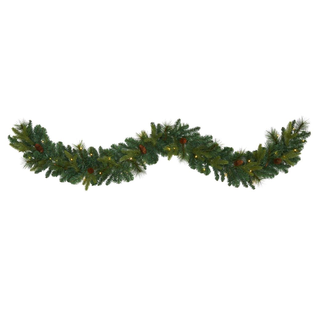 6 Foot Mixed Pine Pinecone Garland with 35 Clear LED Lights Seasonal Decor