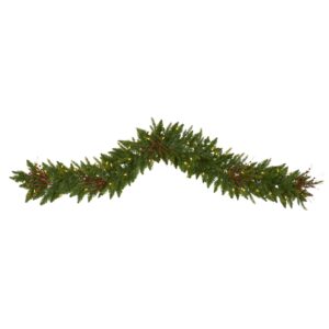 6 Foot 12 Inch Artificial Winter Garland 120 Tips 50 Clear LEDs Red Berries