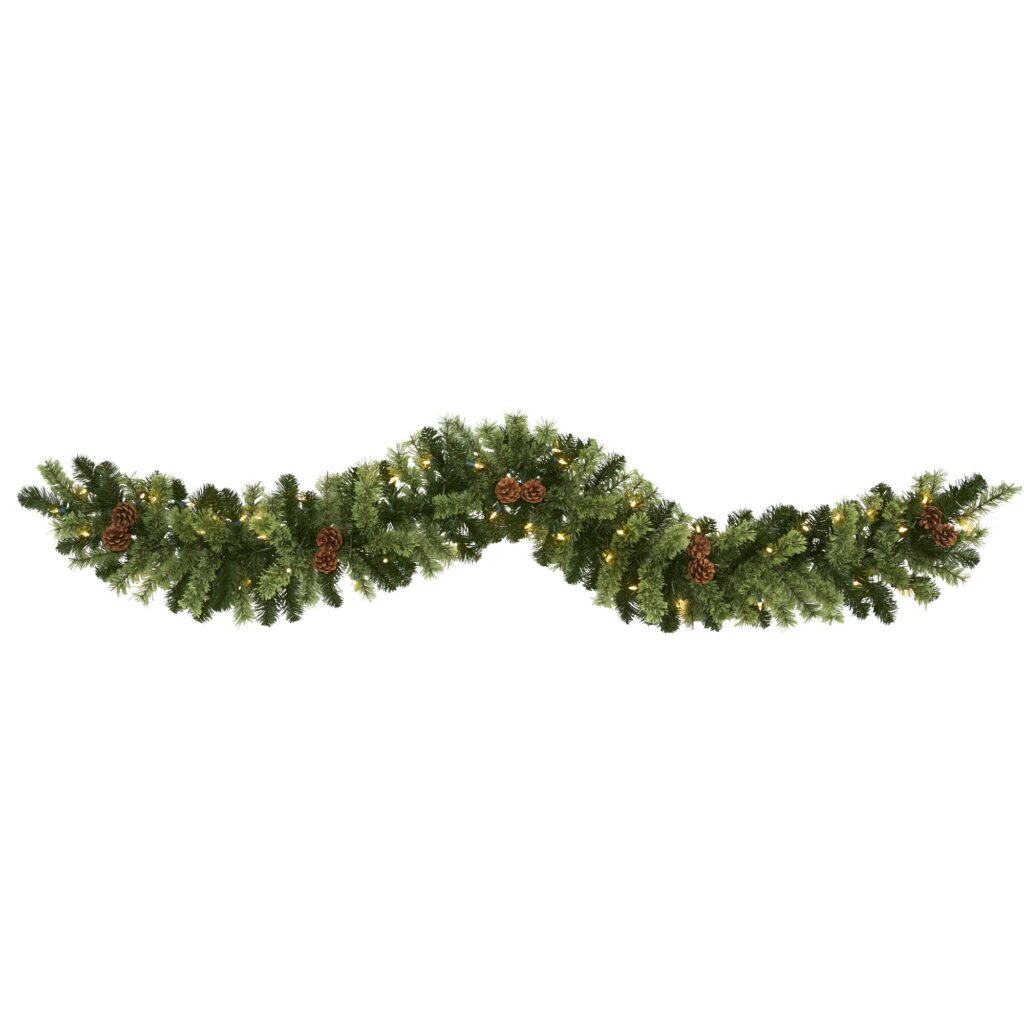 6 Ft 12 In Artificial Garland 130 Tips 50 Clear Battery LED Lights Holiday Decor
