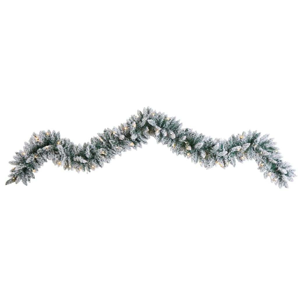 9 Foot Flocked Christmas Garland with 50 Warm White LED Lights Holiday Decor