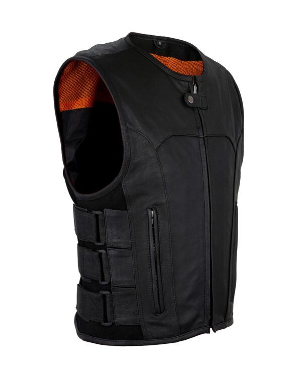 Men's Black Leather Vest Bulletproof Style with Concealed Gun Pockets