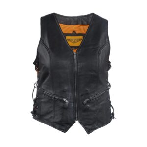 Womens Leather Motorcycle Zip Up Leather Vest With Concealed Carry