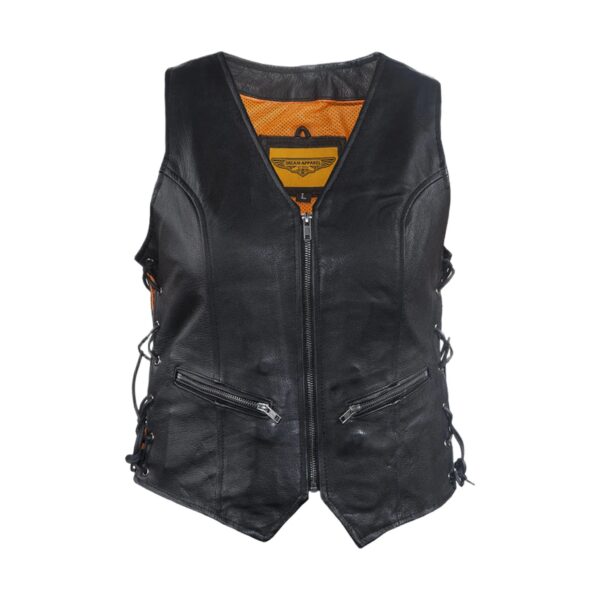 Womens Leather Motorcycle  Zip Up Leather Vest With Concealed Carry