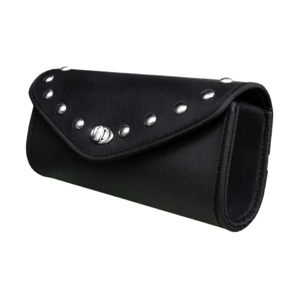 Authentic Black Leather Motorcycle Windshield Bag With Stud