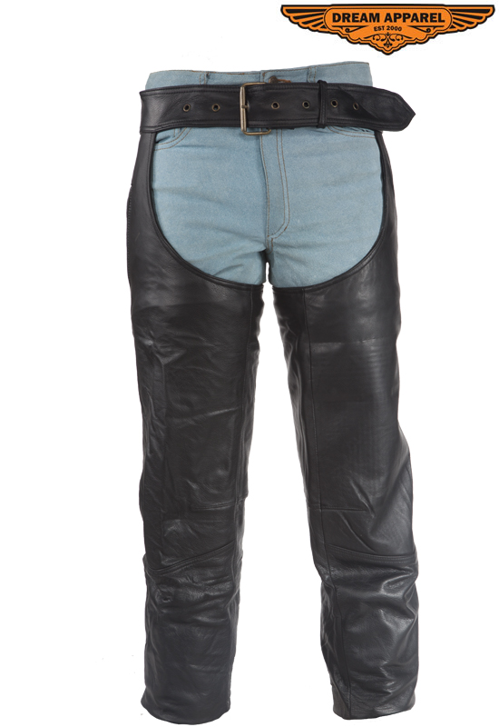 Leather Biker Chaps Cowhide Heavy Duty Soft Touch Zippered 1 Pocket