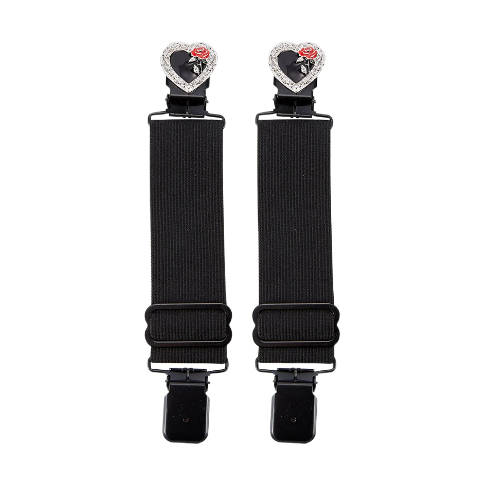 Black/Chrome Heart And Red Rose Alligator Boot Clips