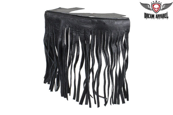 Black Leather Motorcycle Floor Boards with 7 Inch Fringe Passenger Fit