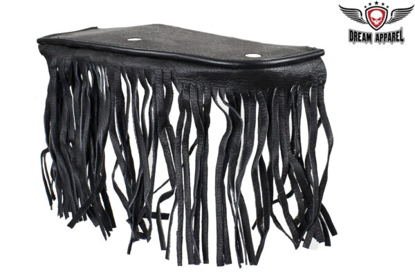 Black Leather Motorcycle Floor Boards with 7 Inch Fringe 8x4 Inch
