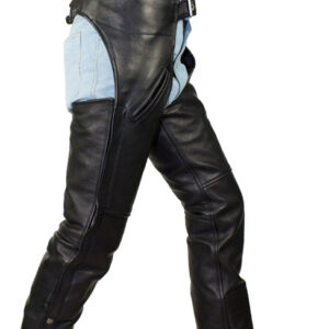 Leather Biker Chaps Black Naked Cowhide Mesh Lined with Zippers Pockets