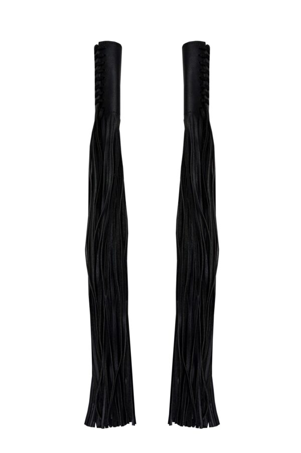 Leather Handlebar Covers Naked Cowhide Black with Fringe 22.5 Inch