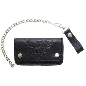 Black Naked Cowhide Leather Winged V-Twin Engine Multi-Pocket Wallet