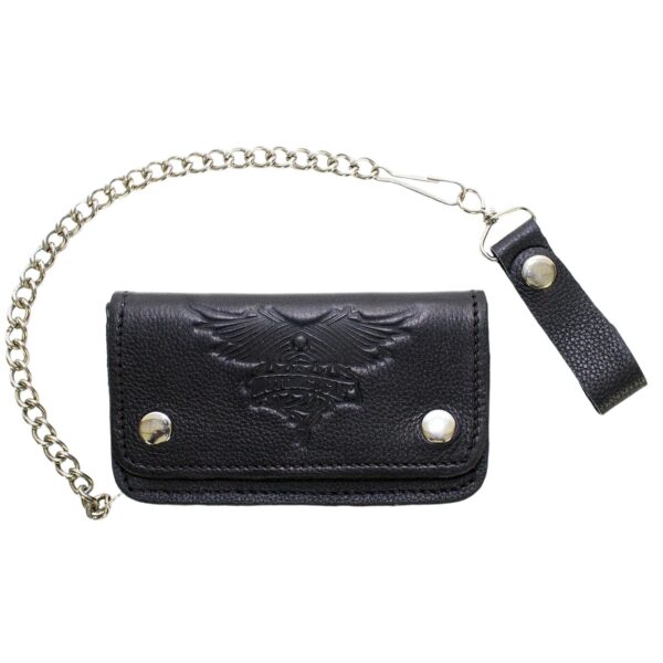 Black Naked Cowhide Leather Winged V-Twin Engine Multi-Pocket Wallet