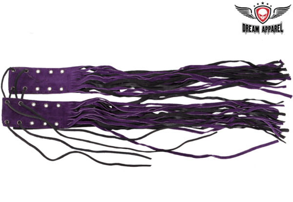 Leather Motorcycle Brake Clutch Cover Black Purple With Fringes