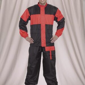 Two Piece Motorcycle Rain Suit Black Red Waterproof Leather Accents