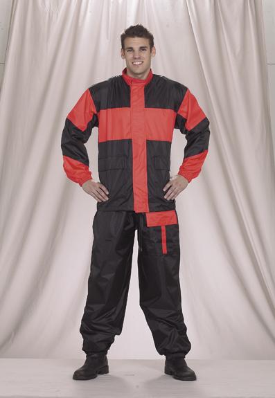 Two Piece Motorcycle Rain Suit Black Red Waterproof Leather Accents