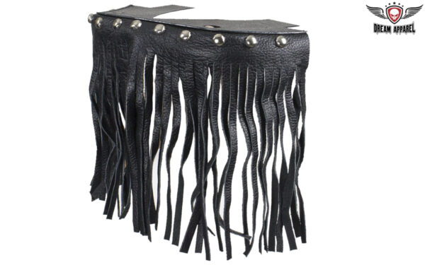 Leather Floor Boards Passenger Black Studded with Fringe 8x4 Inch