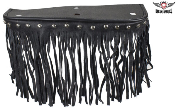 Motorcycle Rider Floor Boards Black Studded Leather 8x4 inch Fringe