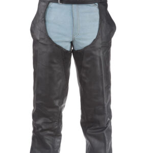 Leather Braided Chaps Black Cowhide with Quilted Lining and Belt