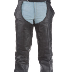 Braided Leather Motorcycle Chaps Black Cowhide with Quilted Lining M
