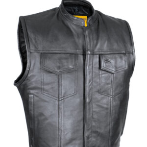 Cowhide Leather Motorcycle Club Vest Defender Vest Black Concealed Gun Pockets