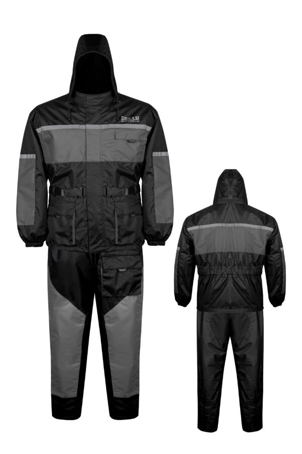 2-Piece Black Grey Rain Suit Dream Apparel Waterproof Jacket Pants