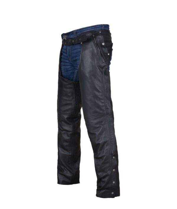 Leather Motorcycle Chaps Dream Apparel Black Zip-Out Liner 4 Pockets