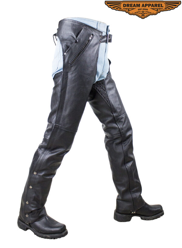 Buffalo Hide Leather Chaps Dream Apparel Black Multi-Pocket Riding Pants