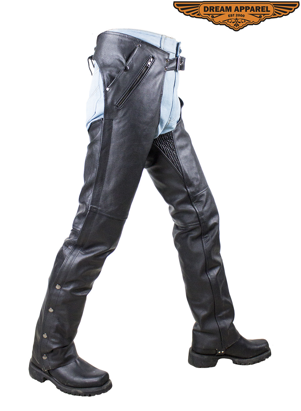 Buffalo Hide Leather Chaps Dream Apparel Black Multi-Pocket Riding Pants